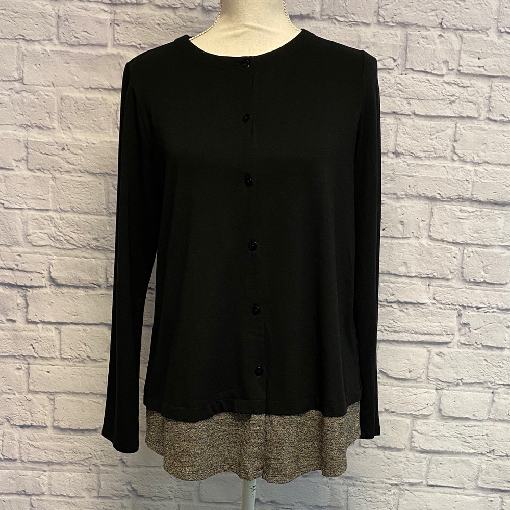 J. Jill Wearever Collection Black Button-Down Layered Look Shirt Size Small